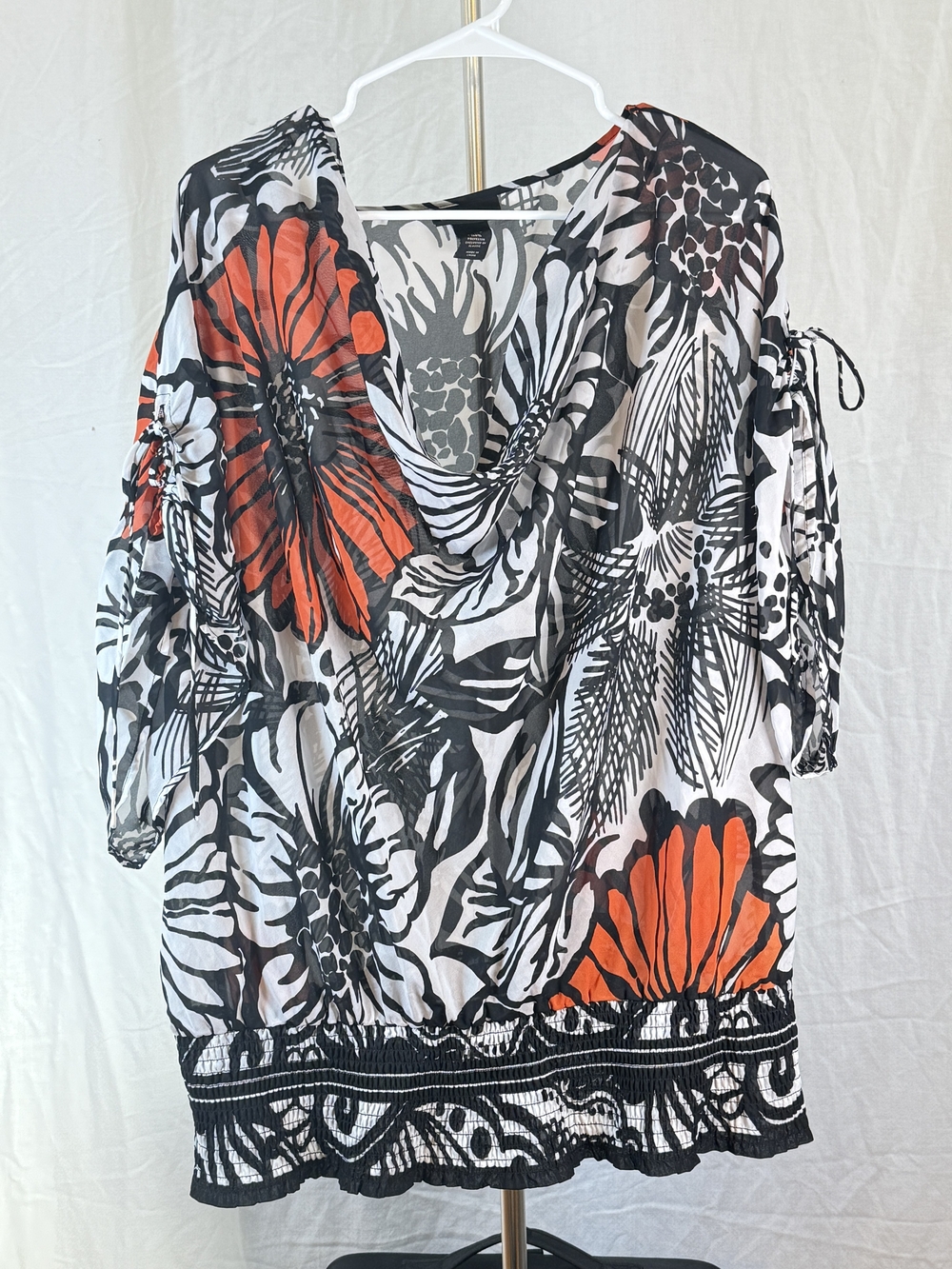 Lane Bryant Black, White & Orange Floral Cowl-Neck Tunic sz 14/16
